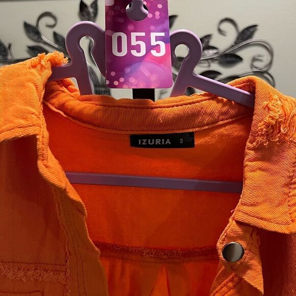 New Orange Distressed HI/Low Button-Up Shirt Great Layering Top. #055 - Picture 2 of 8